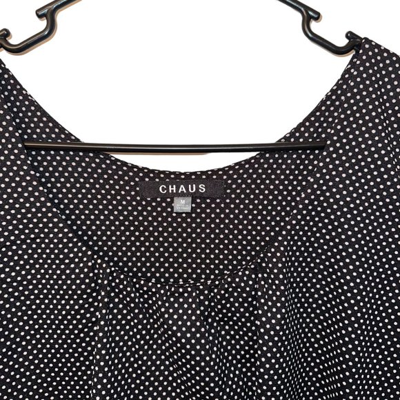 Women's Chaus Black with Small White Polka Dots Top Size Medium - Picture 3 of 3